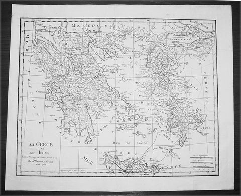 1788 Du Bocage Large Antique Map of Greece, Aegean, Western Turkey & Crete