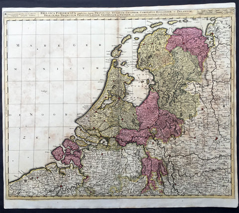 1710 Valk Large Antique Map of The Netherlands, Belgium Federation, Holland