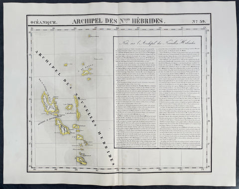 1825 Philippe Vandermaelen Large Antique Map of Vanuatu, South Pacific, Hebrides
