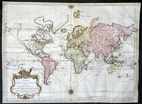 1748 J N Bellin Large Antique World Map on Mercators Projection
