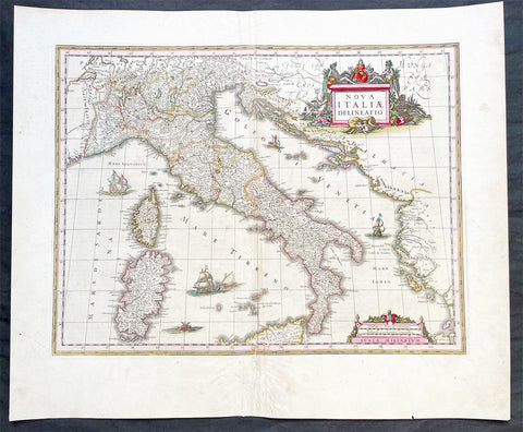 1640 Joan Blaeu Large Antique Map of Italy