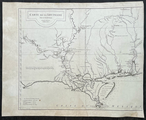 1752 D Anville Large Antique Map of Louisiana, New Orleans, Gulf Coast, America