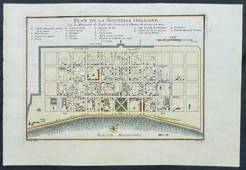 1764 Bellin Antique Map - Plan of The City of New Orleans, Louisiana, North America