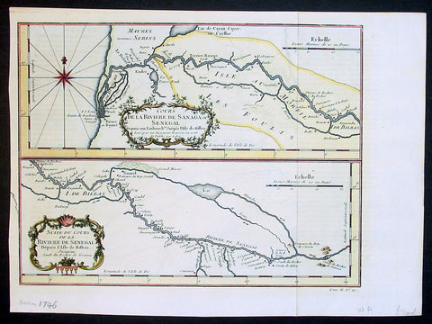 1746 Bellin Antique Map The Course of Sangha River, Cameroon & The Congo, Africa