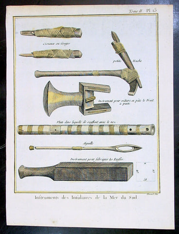 1778 Capt Cook Antique Print of Tools & Musical Instruments of South Sea Islands