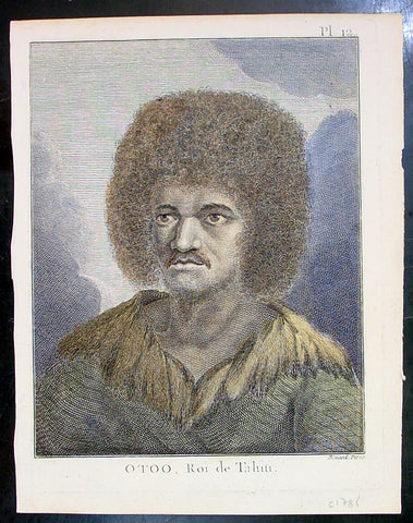 1774 Capt. Cook Antique Print a Portrait of Chief Tynah, Otoo of Tahiti in 1769