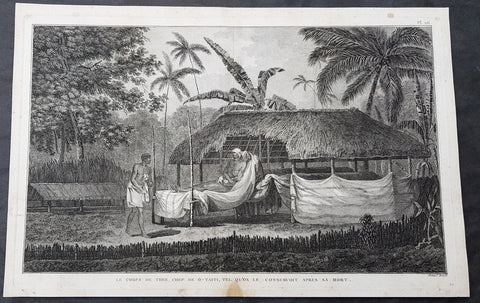 1785 Capt Cook Antique Print The Remains of Chief Vehiatua II (Tu) Tahiti, 1777