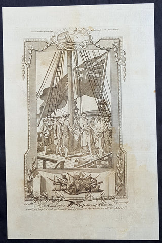 1784 Anderson Antique Print of King Pomare I of Tahiti w/ Captain Cook on the Resolution 1773