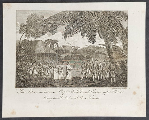 1787 Bankes Antique Print Capt. Wallis making peace with Queen Purea of Tahiti in 1767