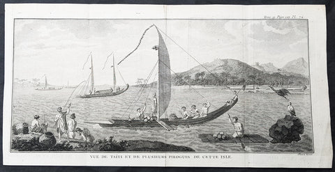 1778 Capt Cook Antique Print Matavia Bay & Boats in Tahiti French Polynesia 1773
