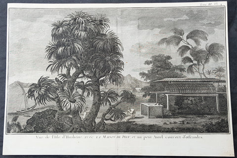 1778 Capt Cook Antique Print Huahine Island, French Polynesia Manao Tupapa, 1773