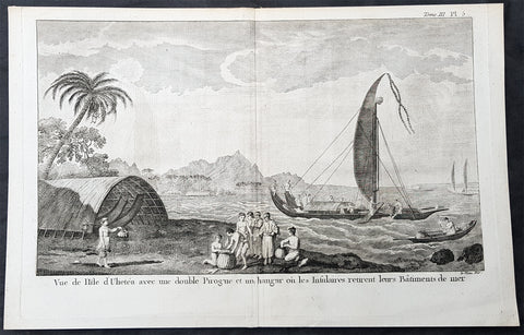 1774 Capt Cook Antique Print View of Raiatea Island, French Polynesia in 1769
