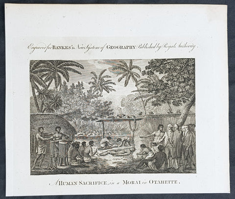 1787 Bankes Antique Print Human Sacrifice at Māori Tahiti - Cooks 3rd Voyage 1777