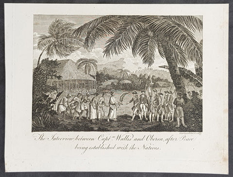 1787 Bankes Antique Print Capt. Wallis making peace with Queen Purea of Tahiti in 1767