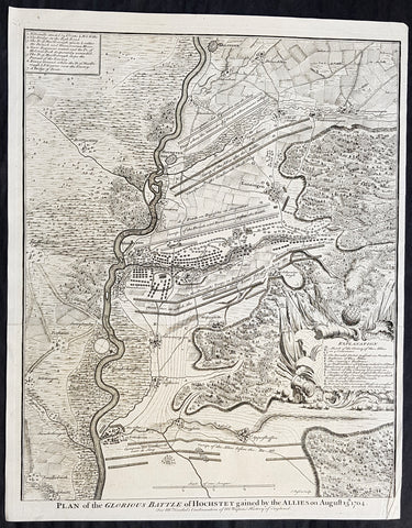 1745 Nicolas Tindal Antique Map The Battle of Blenheim, Germany in 1704