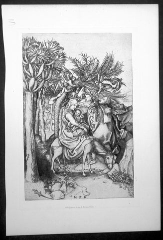 1870 Amand-Durand after Martin Schongauer Antique Print - Flight into Egypt