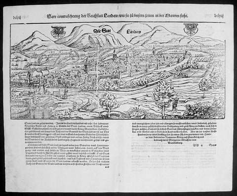 1574 Munster Large Antique Print - View of The German City of Landau, Bavaria
