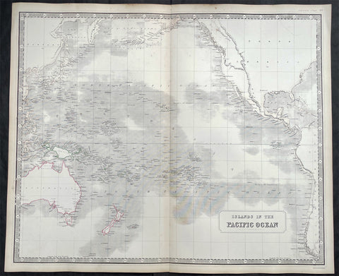 1845 Johnston Large Antique Map of Australia, New Zealand, North America Pacific