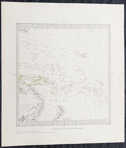 1840 SDUK Antique Gnomonic Map East Australia, New Zealand South Pacific