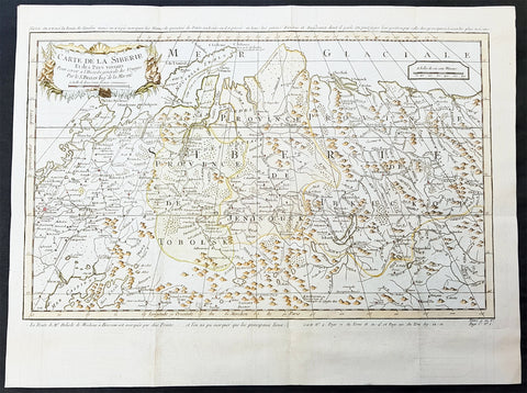 1754 Bellin & Delisle Original Antique Map of Siberia, Russia - after Delisle & Kirilov