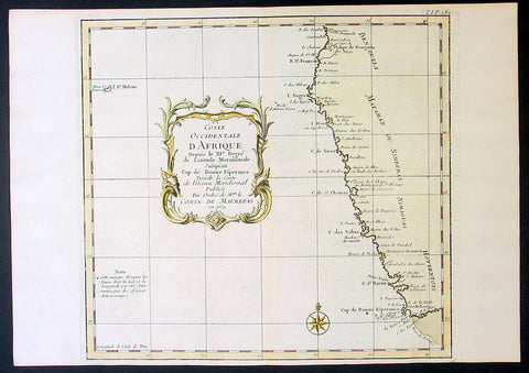 1739 Bellin Original Antique Map of SW Africa The Cape to Angola - Hottentots