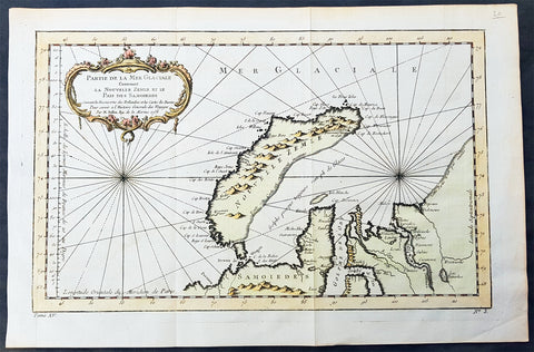 1758 Nicolas Bellin Original Antique Map of Russia The Island of Novaya Zemlya