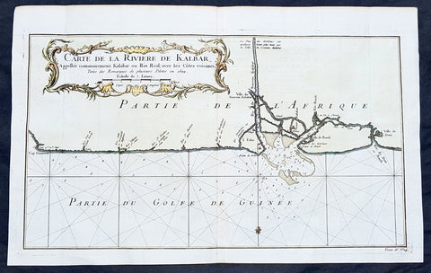 1750 Bellin Antique Map Calabar River, Calabar, Nigeria West Africa - Salve Port