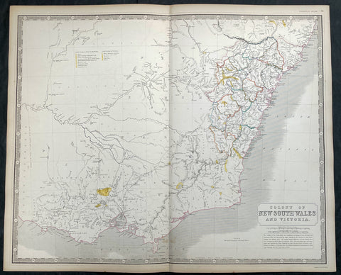 1856 A K Johnston Large Antique Goldfields Map of Victoria & New South Wales