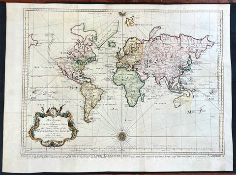 1750 J N Bellin Large Antique World Map on Mercators Projection - 27091