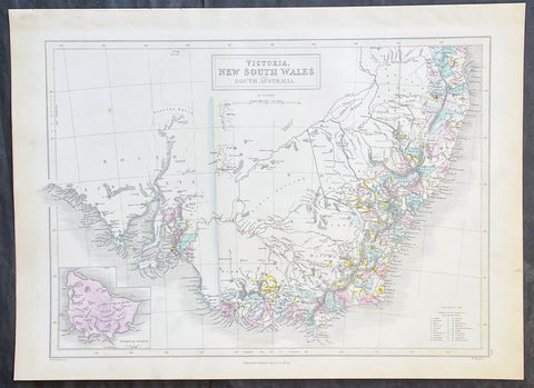 1855 John Bartholomew Large Antique Goldfields Map of South Eastern Australia