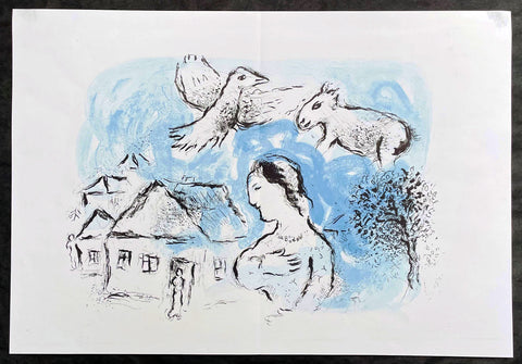 1977 Marc Chagall Original Lithograph Print The Village - Behind the Mirror