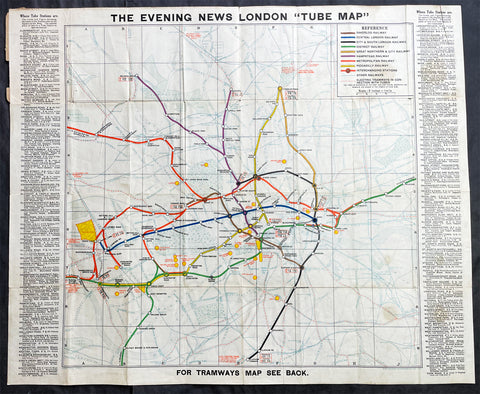 1907-10 George Philip Large Early London Underground Map