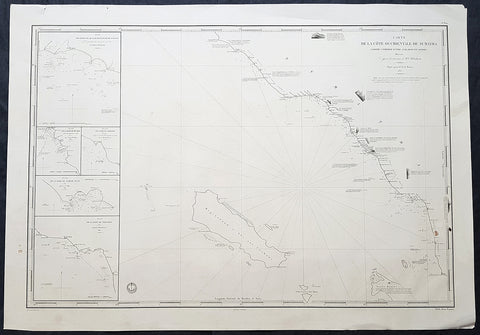 1837 Depot De Marine Large Antique Map Sea Chart of Aceh, Sumatra, Indonesia