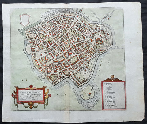 1575 Braun & Hogenberg Original Antique Birds Eye View of St Omer, Calais France