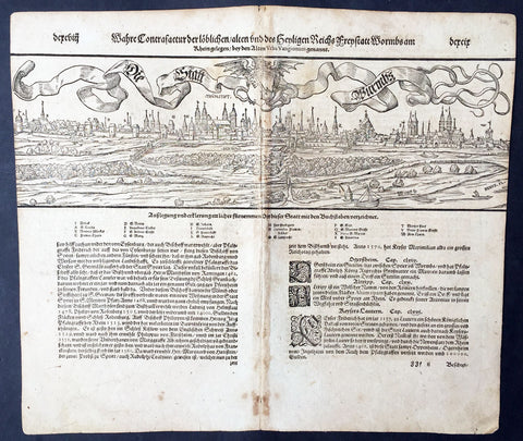 1598 Munster Large Antique Print View of Worms Rhineland-Palatinate, Germany