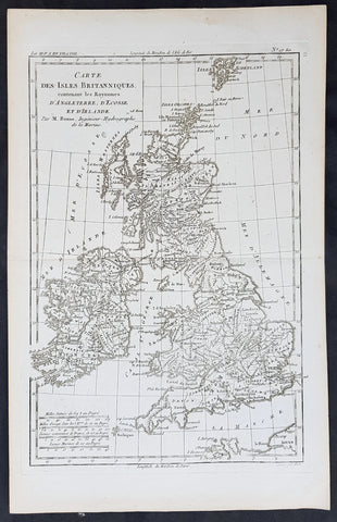 1780 Rigobert Bonne Original Antique Map of Great Britain and Ireland