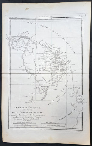 1780 Rigobert Bonne Antique Map Guyana, Suriname & French Guiana, South America