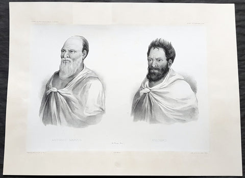 1842 D Urville & Marescot Antique Print King Mapou-Teoa & Envoy of Mangareva Gambier