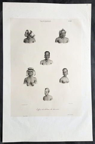 1836 D Urville & Sainson Antique Print Men & Women of Vanikoro Isle, Solomon Is.