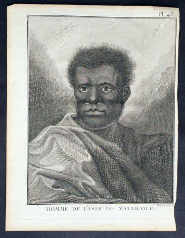 1778 Capt. Cook Antique Print Portrait A Man of Malakula Island Vanuatu in 1774