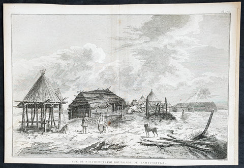1785 Cook Antique Print View of Ust-Bolsheretsk, Kamchatka Peninsula Russia 1779