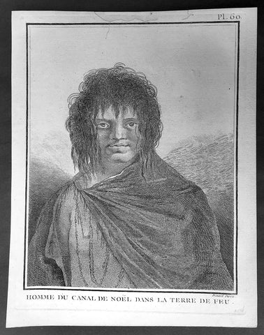 1778 Capt Cook Antique Print Portrait of a Man of Terra del Fuego, Chile in 1774