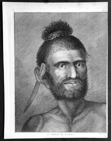 1785 Capt. Cook Antique Print - A Man of Mangaia Island, Cook Islands in 1777