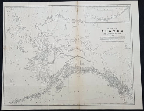 1886 US Govt. Large Scarce Antique Map of Alaska from Russian British US Sources