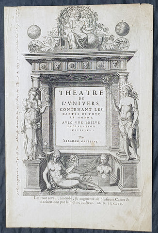 1587 Abraham Ortelius Antique Title Page from the Atlas Theatrum Orbis Terrarum