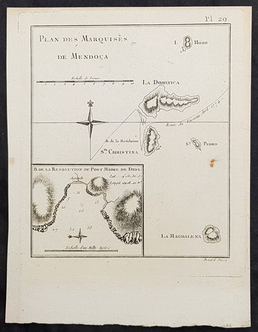 1778 Capt. Cook Antique Map of Marquesas Islands, Hiva Oa & Tahuata Cook in 1774