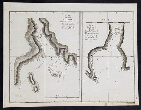1785 Capt. Cook Antique Map of Kerguelen Island, South Indian Ocean Cook in 1776