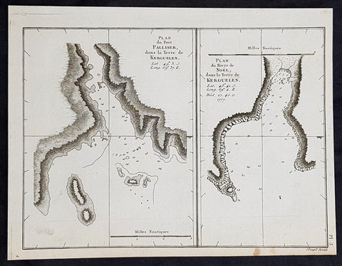1785 Capt. Cook Antique Map of Kerguelen Island, South Indian Ocean Cook in 1776