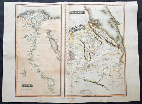 1817 John Thomson Large Original Antique Map of Egypt, Abyssinia, The Nile River