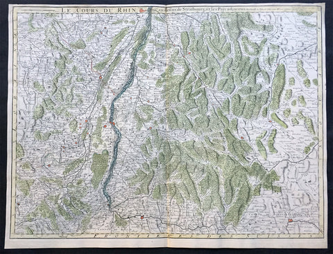 1704 Delisle Large Antique Map Rhine River, Alsace, France & Germany